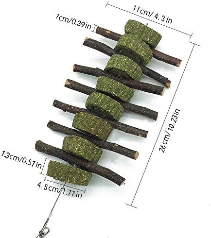 Bunny Chew Toys for Teeth, 2 PCS Organic Apple Wood Molar Sticks with Timothy Hay Circles for Bunny Chinchilla Guinea Pig Hamsters Holland Lop Prairie Dogs Squirrels, Improves Dental Health