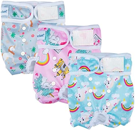 Pet Soft Female Dog Diapers, 3 Pack Washable Dog Diapers for Dogs in Heat, Reusable Dogs Period Panties, Puppy Diapers Female (Animals, X-Large)