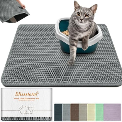 Cat Litter Mat 47"x27",Double Layer EVA Litterbox Mat Dark Gray