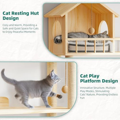 Wood Cat Tower for Automatic Litter Box, 4 Tier Cat Tree, 60 Inch