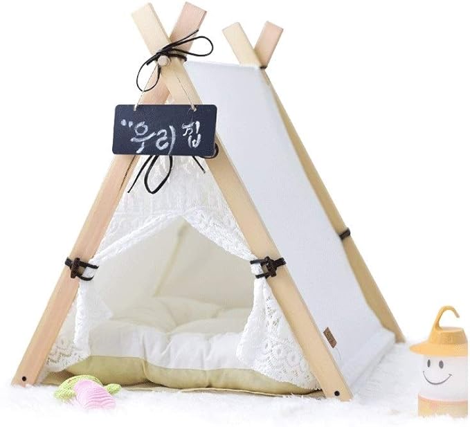 Pet beds, Pet Bed Tent Wooden Dog House Pet Bed Cat Bed Yurt Washable Kennel Cat Litter Small(80x80x90cm)