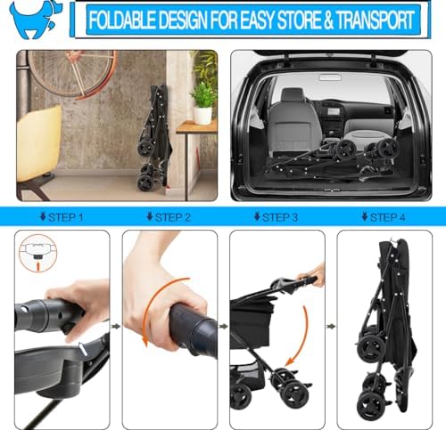 Pet Stroller with Detachable Carrier for Small Dogs & Cats, Black