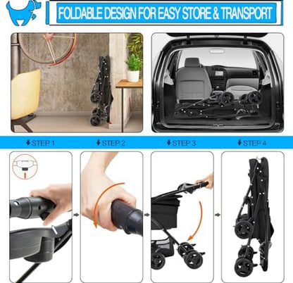 Pet Stroller with Detachable Carrier for Small Dogs & Cats, Black