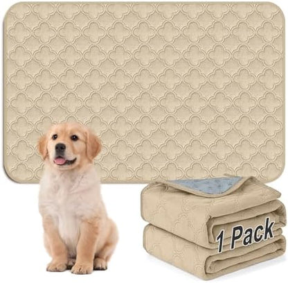 FunFurry Washable Pee Pads for Dogs - 1 Pack Reusable Pee Pads，Waterproof Puppy Pads，Pet Training Pads，Super Absorbent with Dog Paw Shape Non-Slip Backing (Cream, 48" X 65" - 1 Pack)