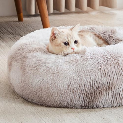 Western Home Calming Donut Cat Bed Small Dog Bed Washable,20" White Grey