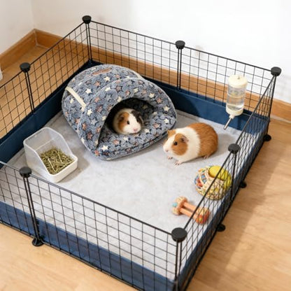 YUEPET Guinea Pig Bed, Warm Fleece Slipper Cuddle Cave, Grey Star