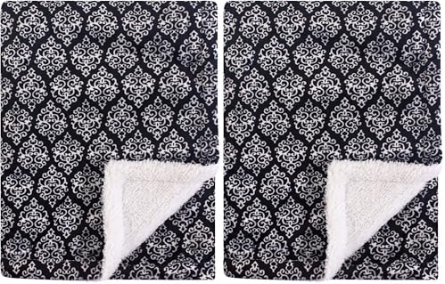 Yoga Sprout Mink Blanket with Sherpa Backing, Damask (Pack of 2)