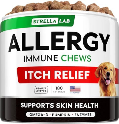 Dog Allergy & Itching Relief - Anti Itch, Skin&Coat Support Chews w/Omega 3