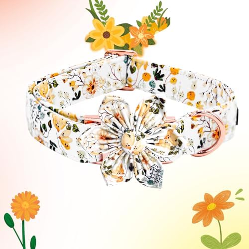 Elegant little tail Dog Collar, Floral Print Spring Pet Collars with Flower Pet Gift Girl Flower Collar Female Adjustable Dog Collars for X-Large Dogs