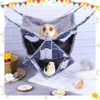 3 Tier Ferret Rat Hammock, Guinea Pig Cage Accessories, Blue Check