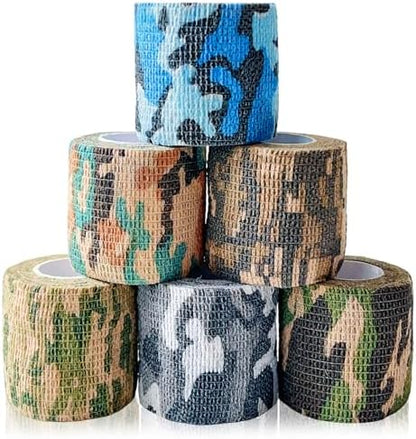 6 Pack 2 Inch x 5 Yards Camouflage Pet Vet Wrap for Dogs, Cats, Horses, Colorful Non-Woven Self-Adhesive Cohesive Bandage Rolls Set for Wound Care, Ankle Sprains, Swelling, and First Aid Protection