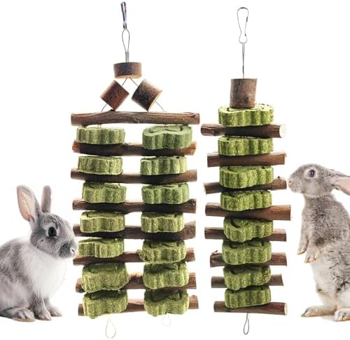 WDEFUN Natural Apple Wood Clover Cake Teeth Grinding Toy String - Rabbit Snack Chewing Toy, Safe and Durable Pet Teeth Grinding Rod, Caring for Dental Health