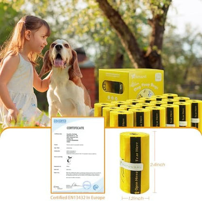 Certified Compostable Dog Poop Bags-270Bags 18Rolls, Poop Bags for Dogs Made of Cornstarch - ASTM D6400 By USA, 100% Leakproof & 20% Extra Thick, Unscented Dog Waste Bags (Yellow)