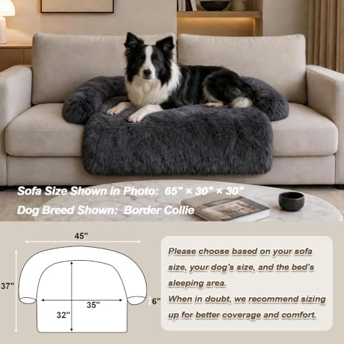 Calming Dog Bed Fluffy Plush Dog Mat for Furniture Protector with Removable Washable Cover for Large Medium Small Dogs and Cats (Large(45x37x6), Dark Grey)