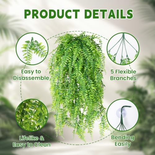 Alotiki Bearded Dragon Tank Accessories, 6Pcs Reptile Plants Vines and Leaves Crested Gecko Tank, Hammock Flexible Bridge, Jungle Climber for Snake Lizard Chameleon Terrarium Decor