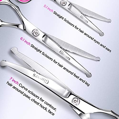 Gimars Professional 4CR Stainless Steel 6 in 1 Grooming Scissors for Dogs with Safety Round Tip, Heavy Duty Titanium Coated Pet Grooming Scissor for Dogs, Cats and Other Animals