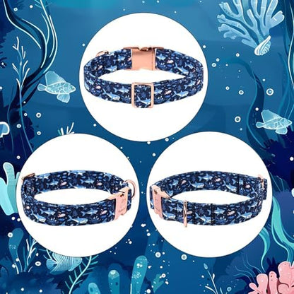 Summer Dog Collar, Cute Cartoon Sharks Dog Collars - Soft Adjustable Everyday Collars for Small Medium Large Dogs, Durable Metal Buckle Male Dogs Collar L