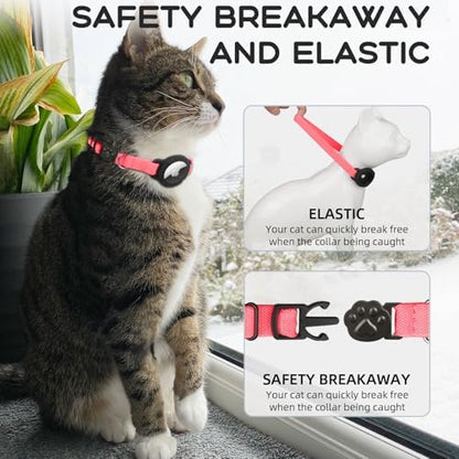 AirTag Cat Collars, Stretchy Collar with AirTag Holder and Bell