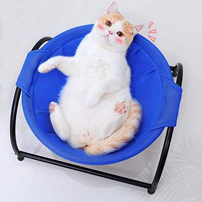 MeowWoof Cat Hammock Bed, Elevated Cat Stand, Washable Pet Sleep Supplies for Kitten Puppy (Blue Black)