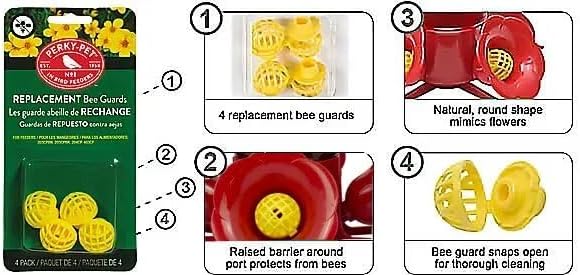 Perky-Pet Replacement Bee Guards for Hummingbird Feeders - Keep Bees Out of Nectar - 205Y - Yellow Replacement Bee Guards - For Models 203CPBN, 203CPBR, 204CP-4, 403CP - 4 Pack