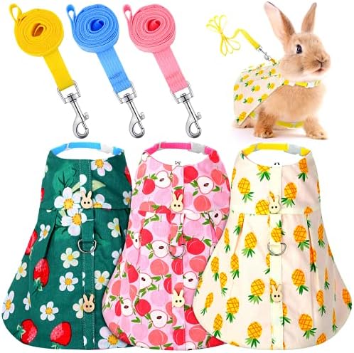 3 Sets Rabbit Bunny Harness and Leash Gift, Peach, Pineapple, Strawberry
