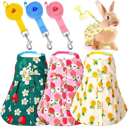 3 Sets Rabbit Bunny Harness and Leash Gift, Peach, Pineapple, Strawberry