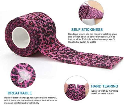 Pet First Aid Tape Waterproof Self Adherent Cohesive Bandage for Dogs Cats Horses Breathable Non-Woven Elastic Self Adhesive Sports Tapes (Leopard print)