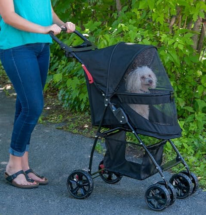 Pet Gear No-Zip Happy Trails Lite Pet Stroller for Cats/Dogs, Zipperless Entry, Easy Fold with Removable Liner, Safety Tether, Storage Basket + Cup Holder, 3 Colors