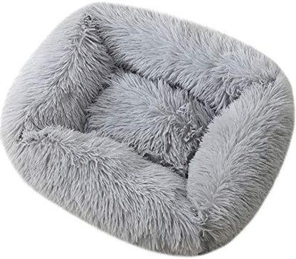 La La Pet® Donut Dog Cat Bed Cozy Cave Pet Bed Burrow Dog Bed Calming Cuddler Self-Warming Pet Bed Soft Plush Pet Cushion Improved Sleep for Cats Small Medium Dogs Gray XS