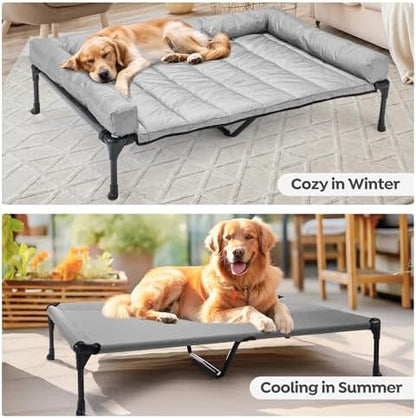 Veehoo Outdoor Elevated Dog Bed with Waterproof Bolster Cushion, Cooling
