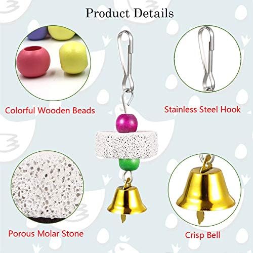 2Pcs Chicken Mirror Toys for Hens Hanging Swing Mirror Toys with Bells and Beak Grinding Molar Stones for Roosters Hens Birds Parrots (Yellow and Red)