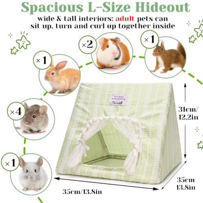 Jenvd Guinea Pig Hideout Large with Curtain, Machine Washable Bunny Hideout
