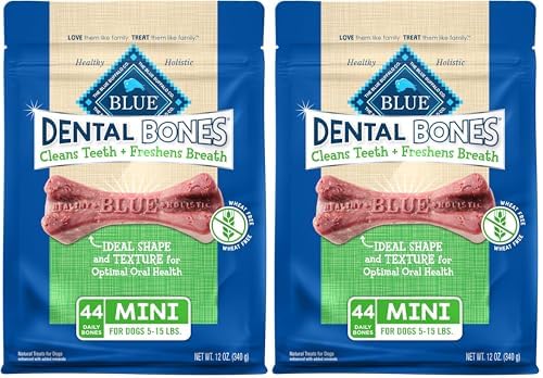 Blue Buffalo Dental Bones Mini Natural Dental Chew Dog Treats Bag,12oz. Bag,(Pack of 2)
