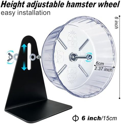 Super Silent Hamster Exercise Wheel - Adjustable Stand, Quiet Rat Wheel ( 6 inch, Transparent)