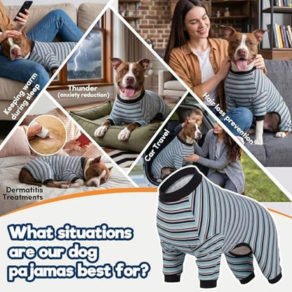 LovinPet Large Dog Pajamas, Pet Pajamas, Multi-Color Stripe, 2XL