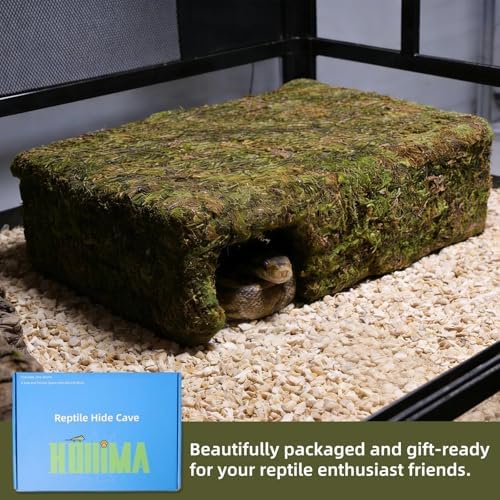 Yellow Mossy Cave Hide for Reptiles, Lizard Gecko Snake Shelter Hut