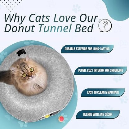 Peekaboo Cat Cave Large Cat Bed, Donut Scratcher Cat Bed for Indoor Cats