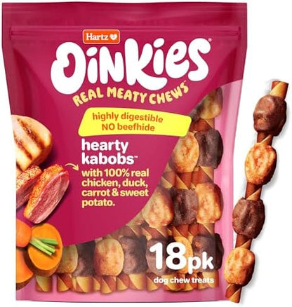 Oinkies Hearty Kabobs Rawhide‑Free Dog Treats, 18 Count