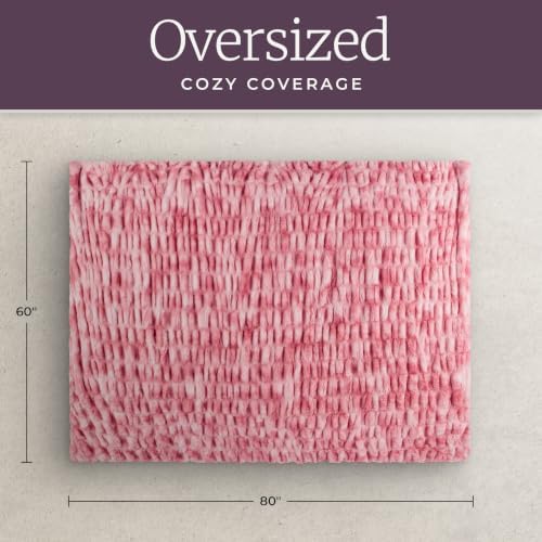 Lavish Home Oversized Ruched Faux Fur Blanket, Pink, 60” x 80”
