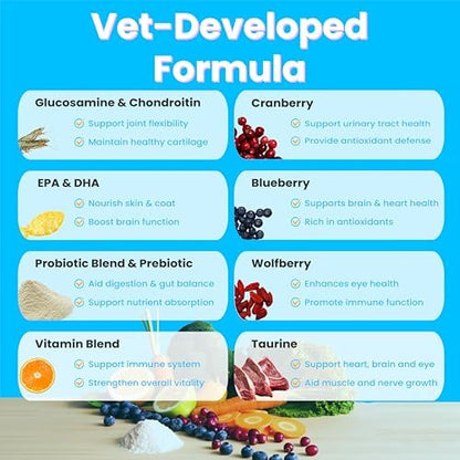 All-in-One Dog Multivitamin with Superfood Berries, Probiotics, Glucosamine, Omega 3 - Support Hip Joint, Skin Coat, Allergy Relief, Digestion, Immune Health - Vitamins Supplement - 120 Chews