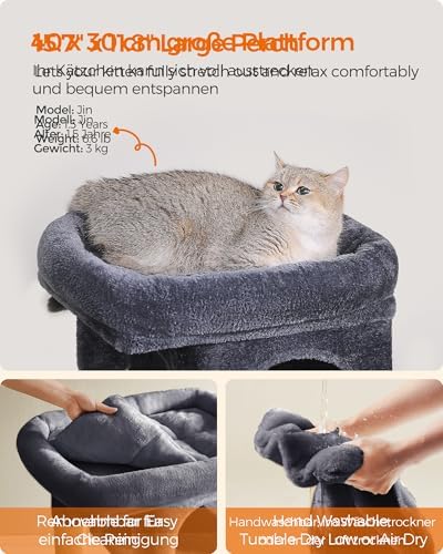 Feandrea Cat Tree, 26.4-Inch Small Cat Tower, Cute Plush Condo, Smoky Gray