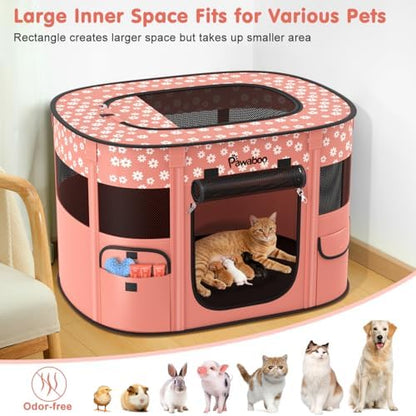 Pawaboo Portable Dog Playpen, 600D Oxford Pet Tent, Light Pink Flowers