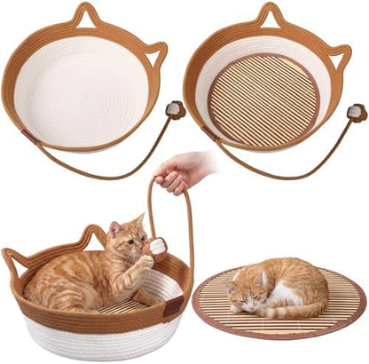 Novabright 2 Pack Woven Cat Baskets, 16.5 x 13.8 x 5.5 Inch, Caramel