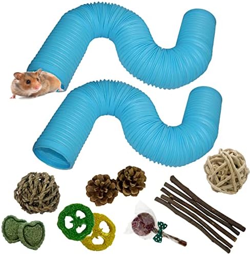 Plastic Hamster Tunnels,Small Animal Tubes,Foldable Exercising Training Ferrets Fun Tunnel Hamsters Hideout Tube 15 Pcs Pet Chew Toys for Guinea Pigs Chinchillas Rats Gerbils (Blue)