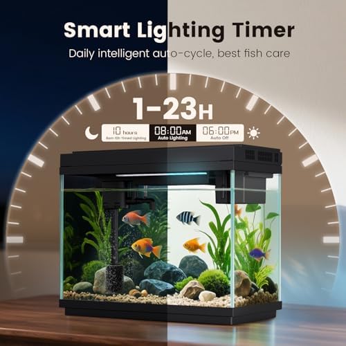 fishkeeper 2.3Gal Smart Glass Fish Tank with LED Light Timer, Self-Cleaning