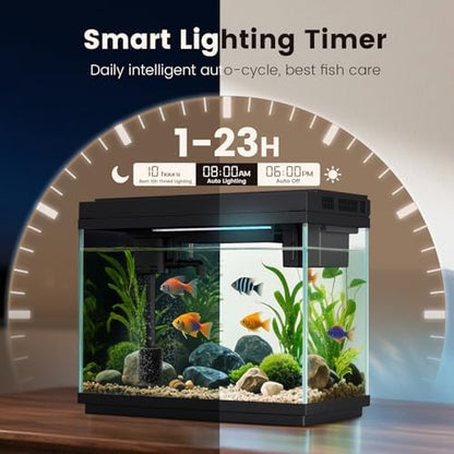 fishkeeper 2.3Gal Smart Glass Fish Tank with LED Light Timer, Self-Cleaning