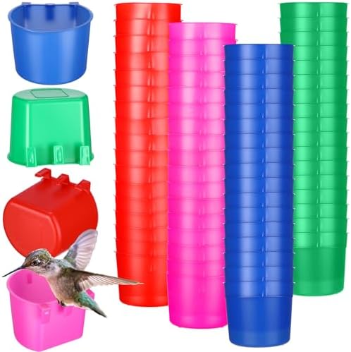 Ctosree 100 Pcs Cage Cups 8 oz Chicken Feeder, Blue, Red, Rose Red, Green