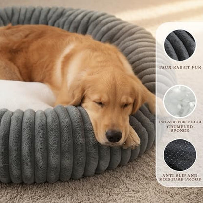 Short Plush Dog Bed Donut, Ultra-Soft & Machine Washable Dog Beds, Durable Round Calming Pet Bed for Cats and Small, Medium, Large Dogs (Dark Grey, X-Large)