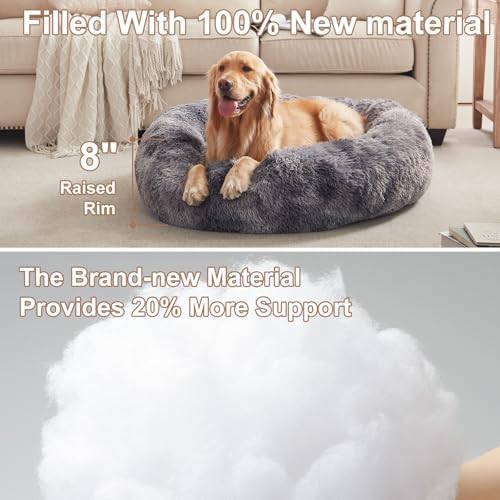 36 in Faux Fur Fluffy Donut Dog Bed for Large Dogs,Tie-dye Grey