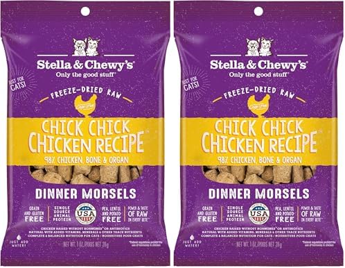 Stella & Chewy's Freeze-Dried Raw Cat Dinner Morsels - Premium Chicken Recipe with 98% Cage-Free Meat & Organs - Natural Grain-Free Cat & Kitten Food - Made in USA - 1 oz (Pack of 2)